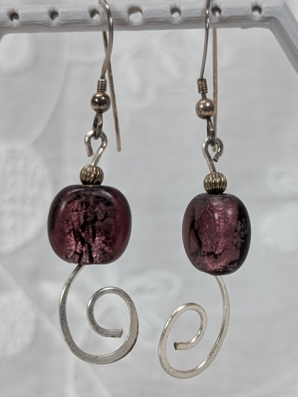 Handmade Purple Glass Bead Dangle Drop Earrings